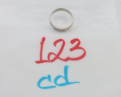 Navajo Hand Stamped Band 925 Silver 5.0 mm Signed Larry Chavez Size 8.0 C.80's