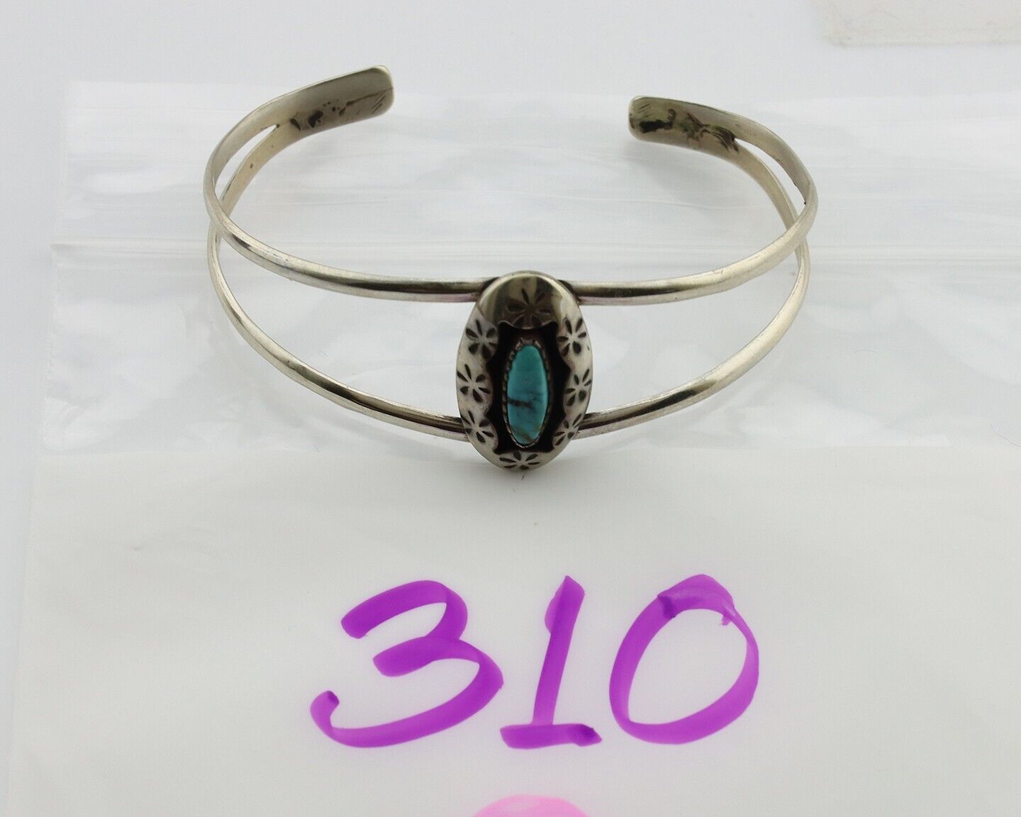 Navajo Bracelet 925 Silver Kingman Turquoise Artist Signed IJC C.80's