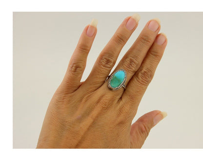 Navajo Ring 925 Sterling Silver Natural Turquoise Native American Artist C.80's