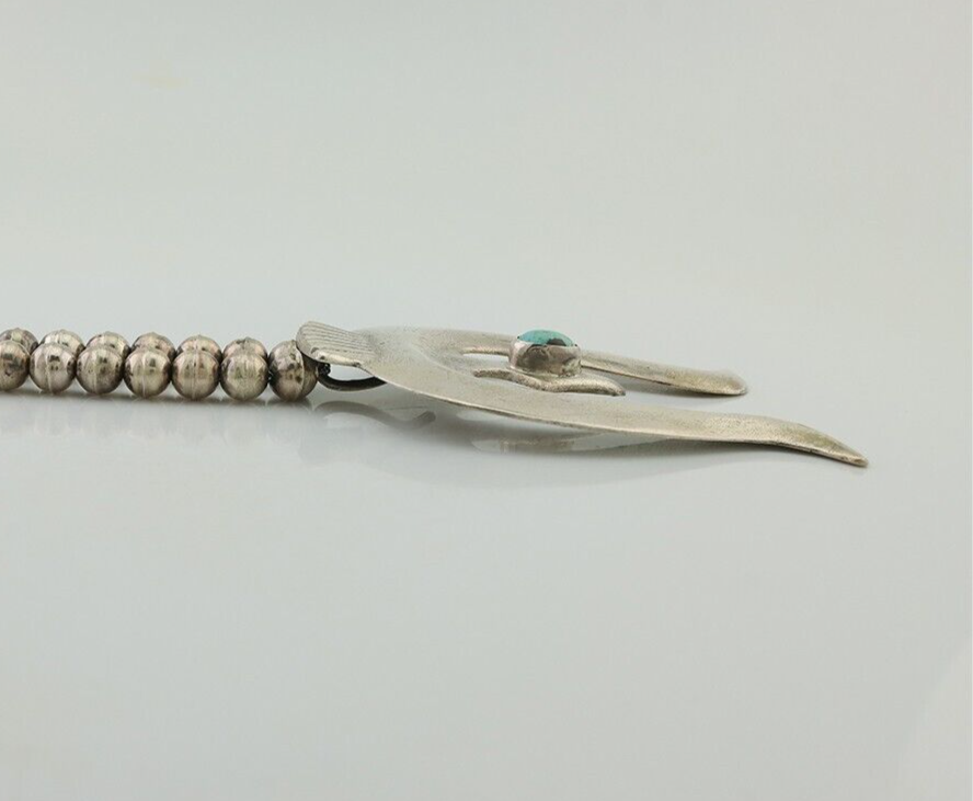 Navajo Sand Cast Necklace 925 Silver Turquoise Native American Artist C.80's