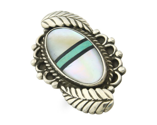 Vintage Navajo Ring 925 Sterling Silver Turquoise Signed JG Size 8.75