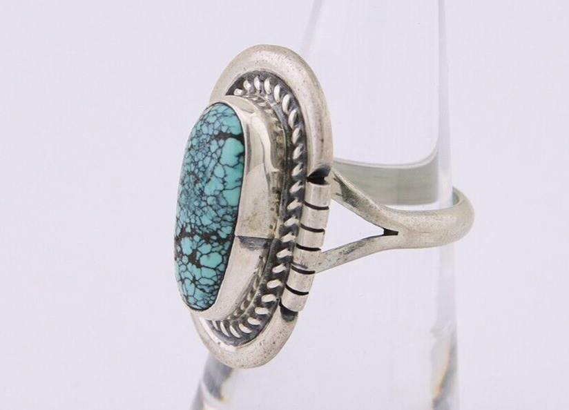 Navajo Ring 925 Silver Spiderweb Turquoise Signed Jon McCray C.80's