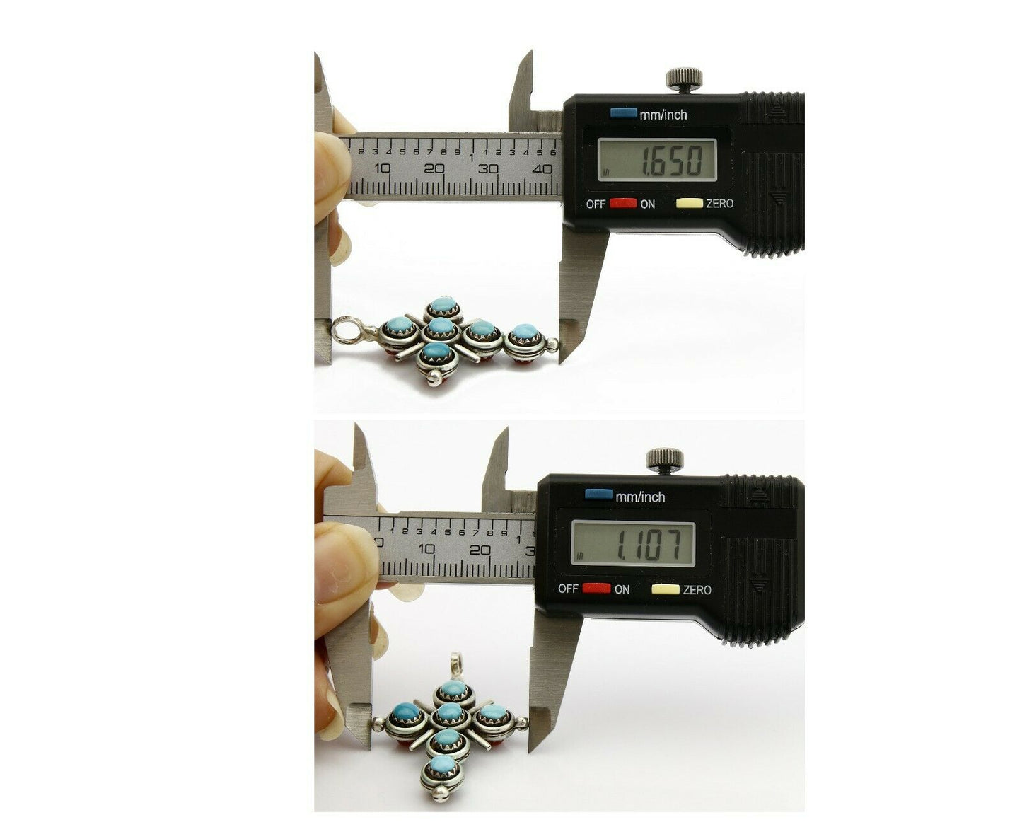 Zuni Natural Turquoise and Coral Reversible 925 Silver Handmade Pendant