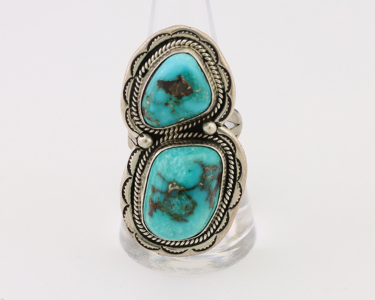 Navajo Handmade Ring 925 Silver Natural Tuquoise Artist Signed Tom Willeto C.80s