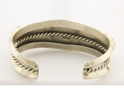 Men Navajo Bracelet Sterling Silver Handmade Nugget Turquoise Signed JR