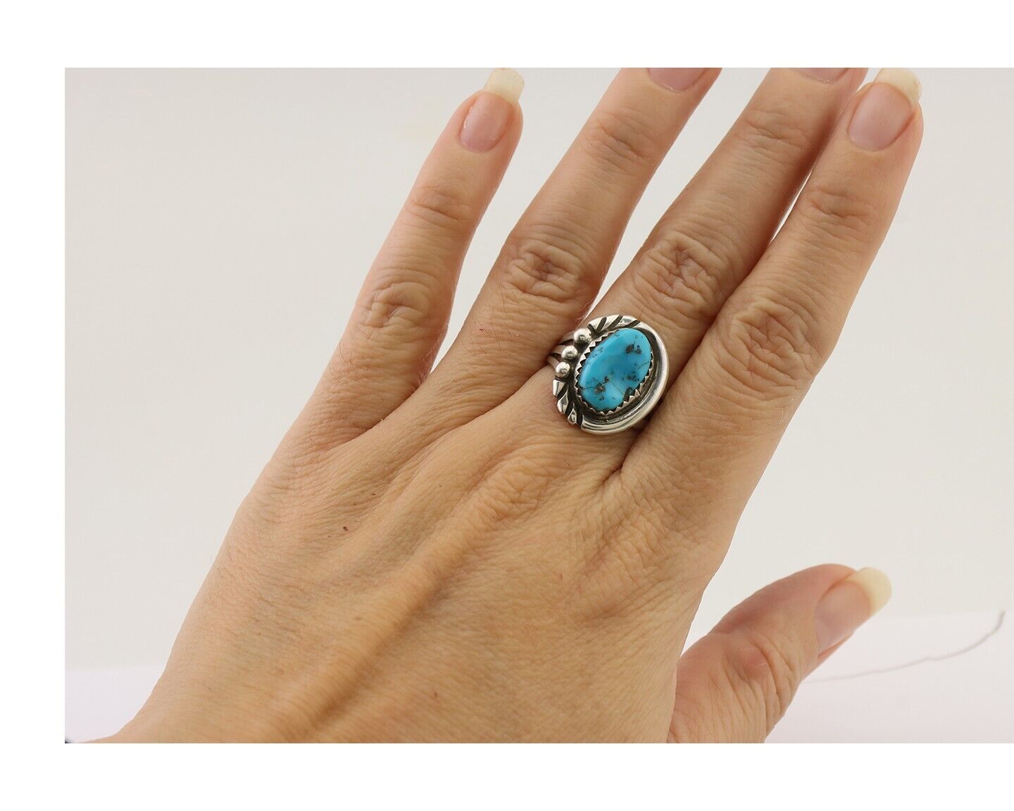 Navajo Ring 925 Silver Sleeping Beauty Turquoise Native American Artist C.80's
