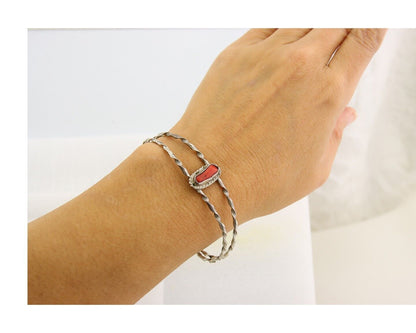 Navajo Bracelet .925 Silver Mediterranean Red Coral Cuff Native Artist C.80's