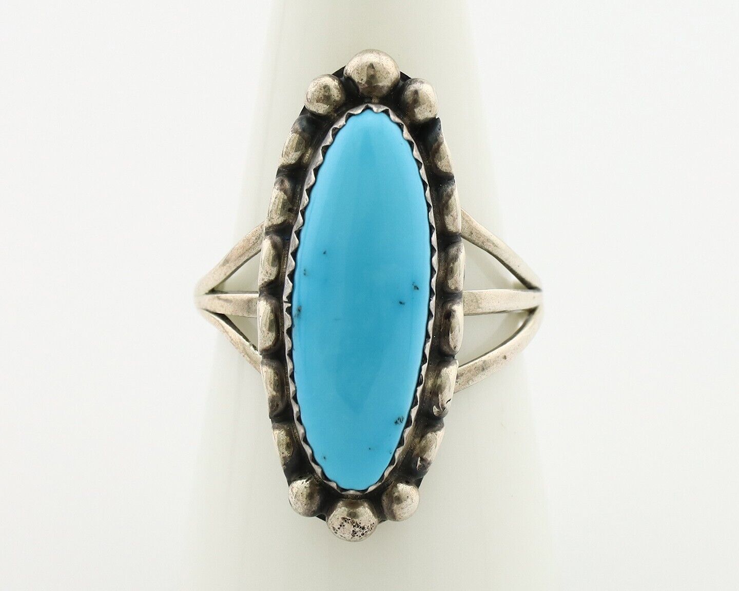 Navajo Ring 925 Silver Sleeping Beauty Turquoise Artist Signed SC C.80's