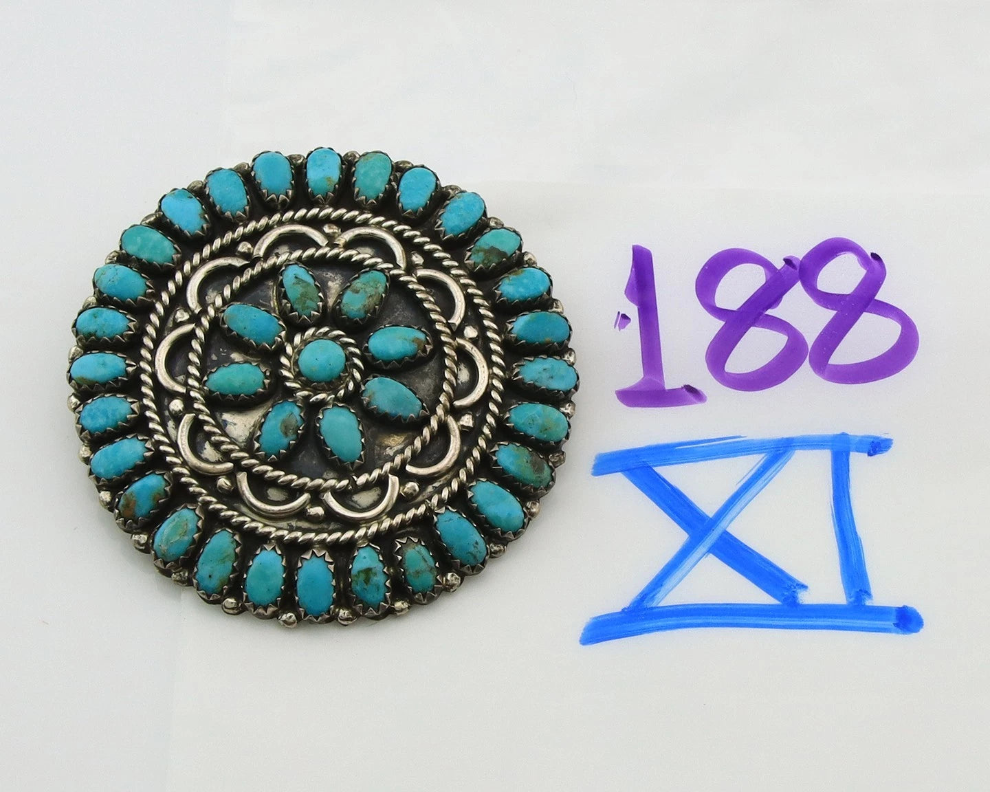 Navajo Handmade Pin Sterling Silver Turquoise Vintage Artist Signed LMB