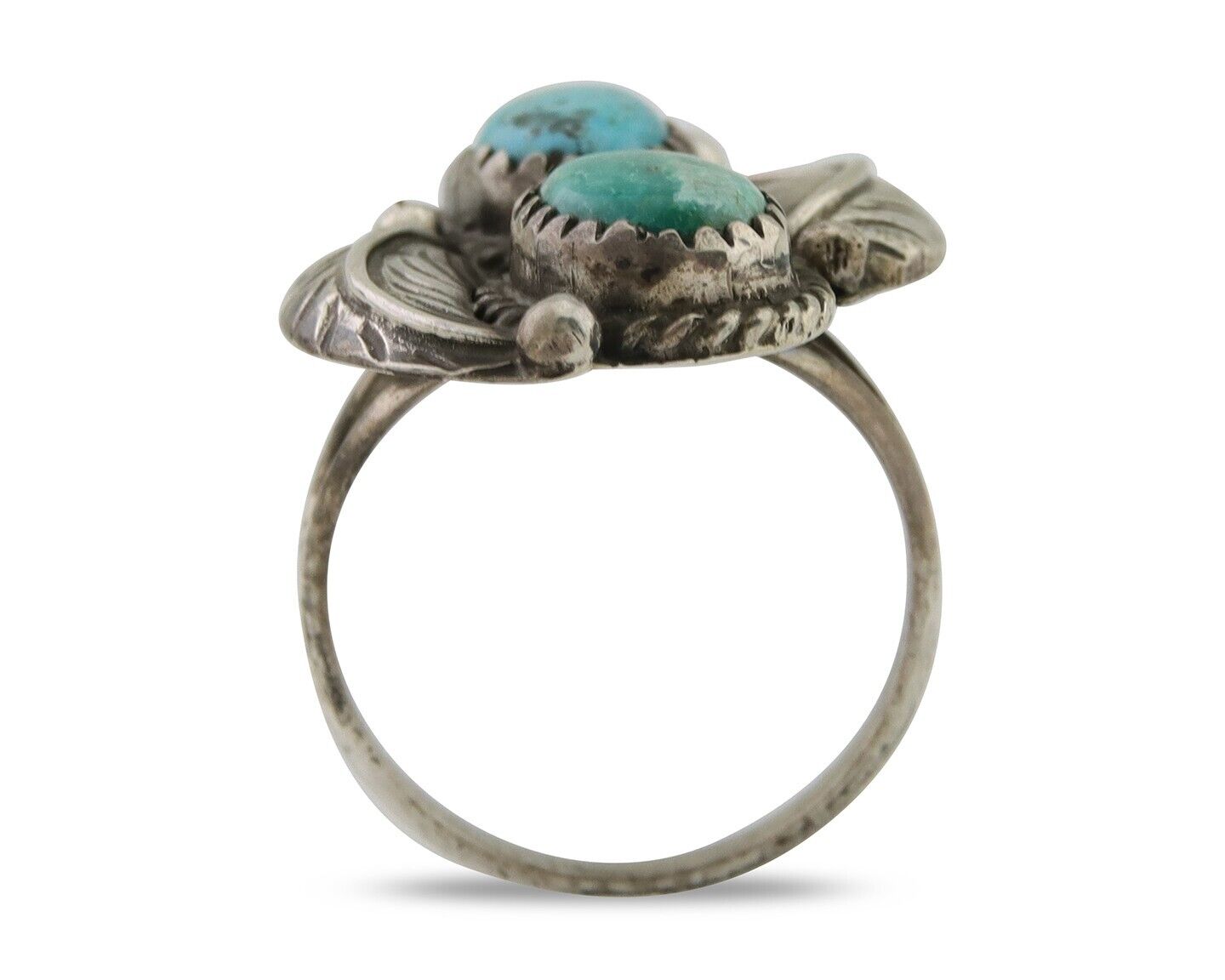 Navajo Ring 925 Silver Natural Blue Green Turquoise Signed MC C.80's
