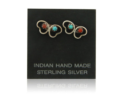 Navajo Heart Earrings 925 Silver Natural Gemstone Native American Artist C.80's
