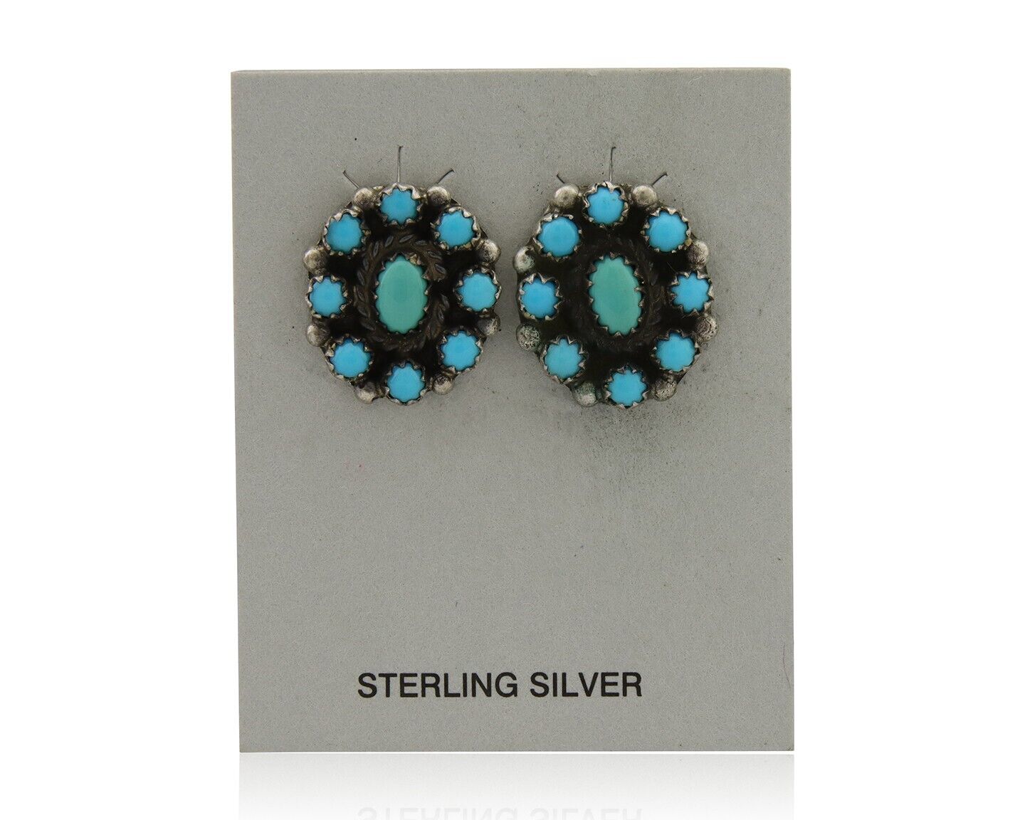 Navajo Shield Earrings 925 Silver Sleeping Beauty Native Artist C80s