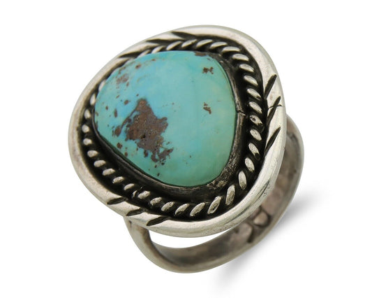 Men Navajo Ring 925 Silver Natural Turquoise Artist Signed PG C.80's