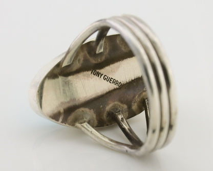 Navajo Ring 925 Silver Natural Blue Turquoise Signed Tony Guerro C.80's