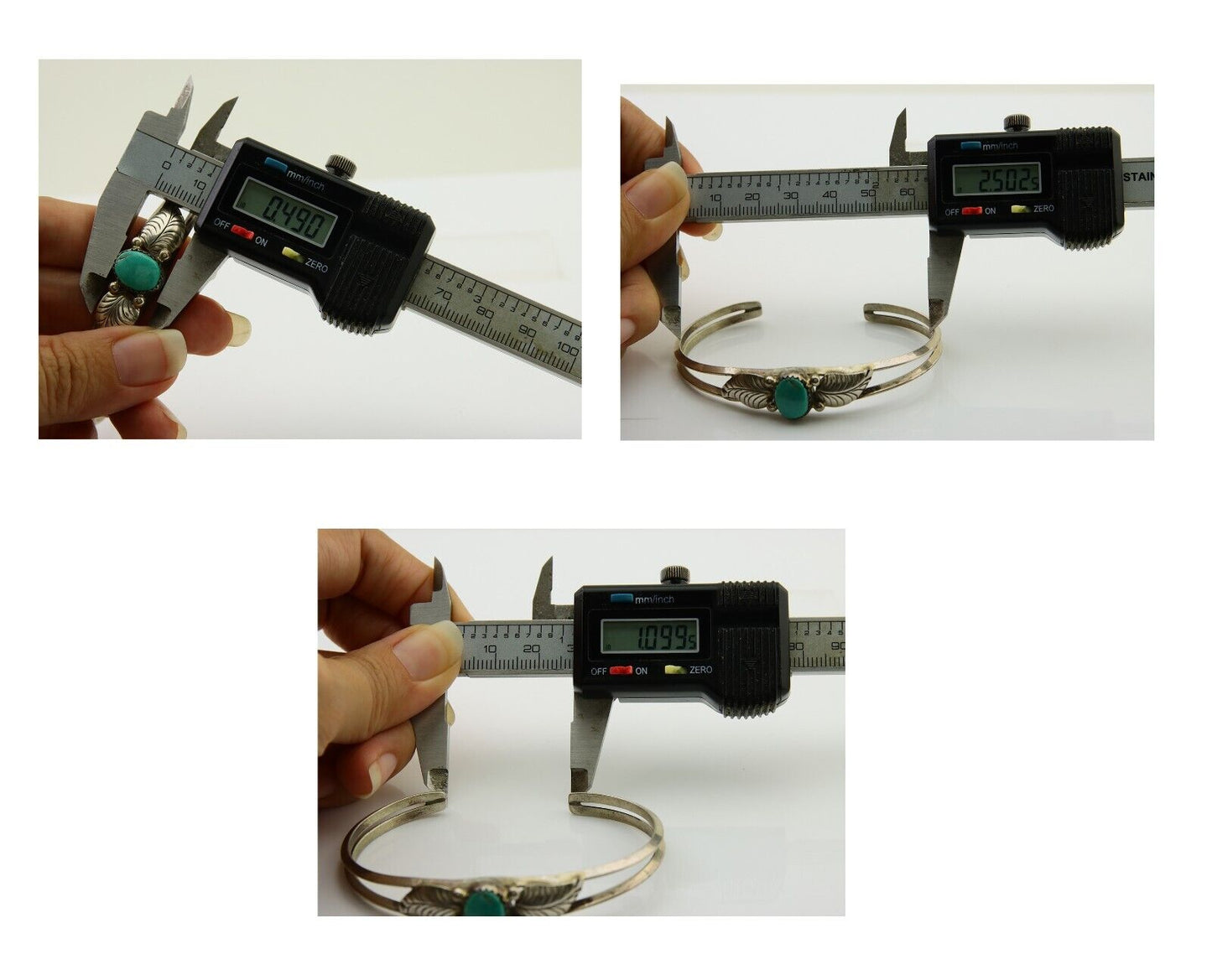 Navajo Cuff Bracelet Blue Turquoise 925 Silver Native Artist Signed BD C.80's