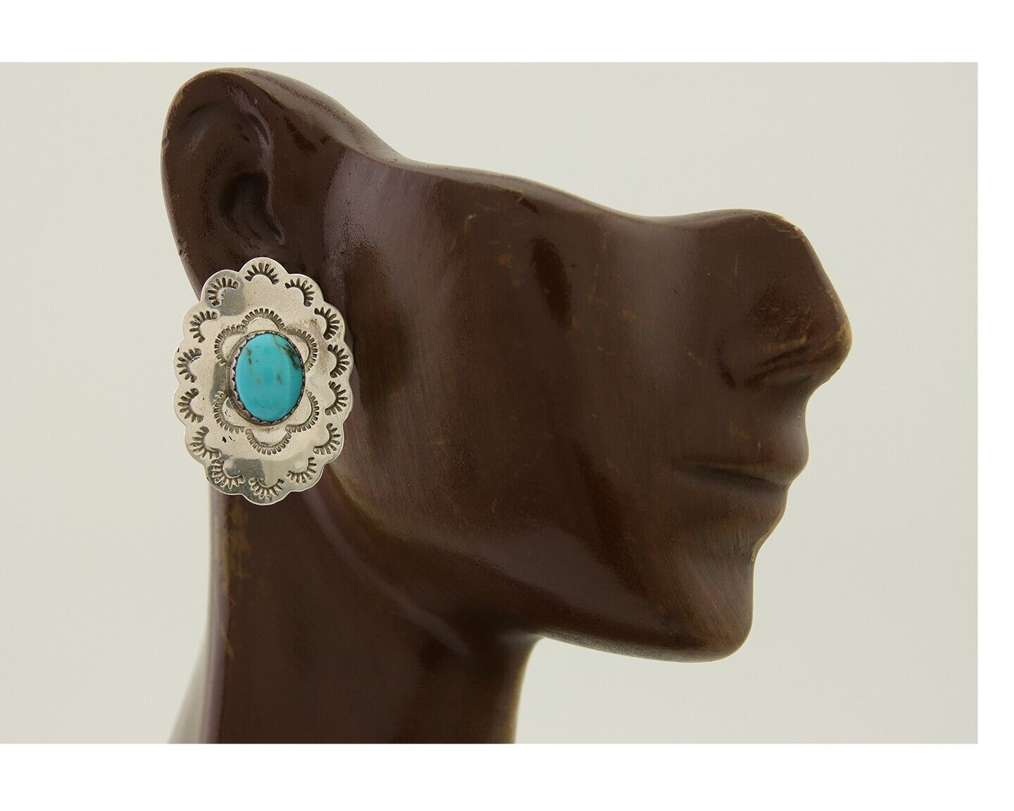 Navajo Hand Stamped Earrings 925 Silver Natural Turquoise Native Artist C.80's