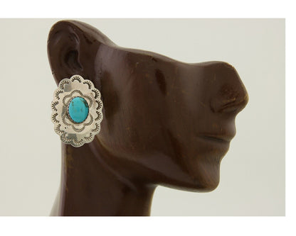 Navajo Hand Stamped Earrings 925 Silver Natural Turquoise Native Artist C.80's