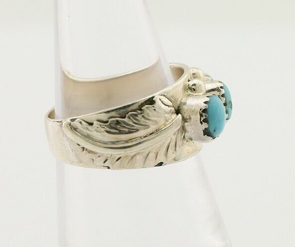 Navajo Ring 925 Silver Sleeping Beauty Turquoise Artist Signed WR C.80's