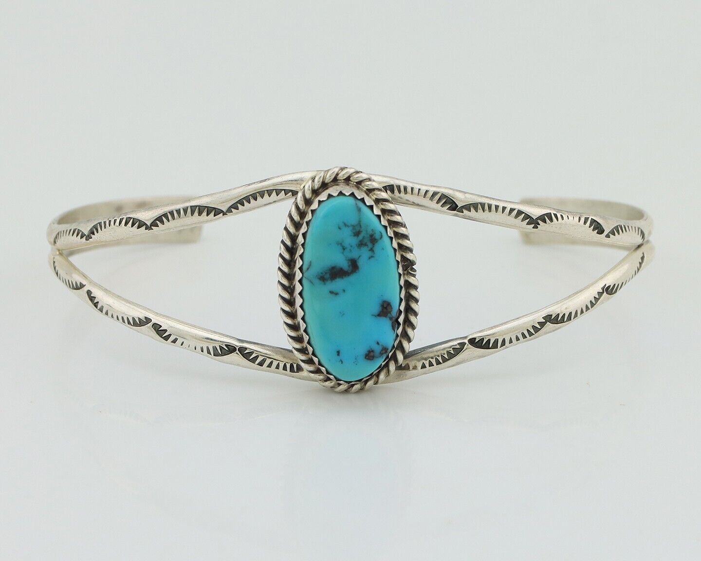Navajo Bracelet 925 Silver Sleeping Beauty Turquoise Signed Robert Vandover C80s
