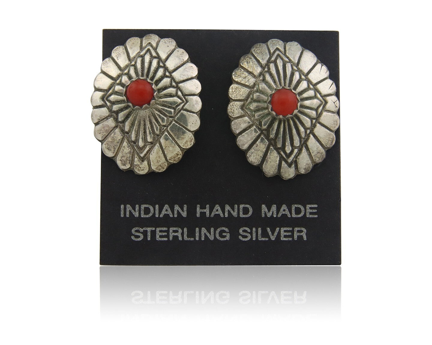 Navajo Earrings 925 Silver Natural Coral Native American Artist C.80's
