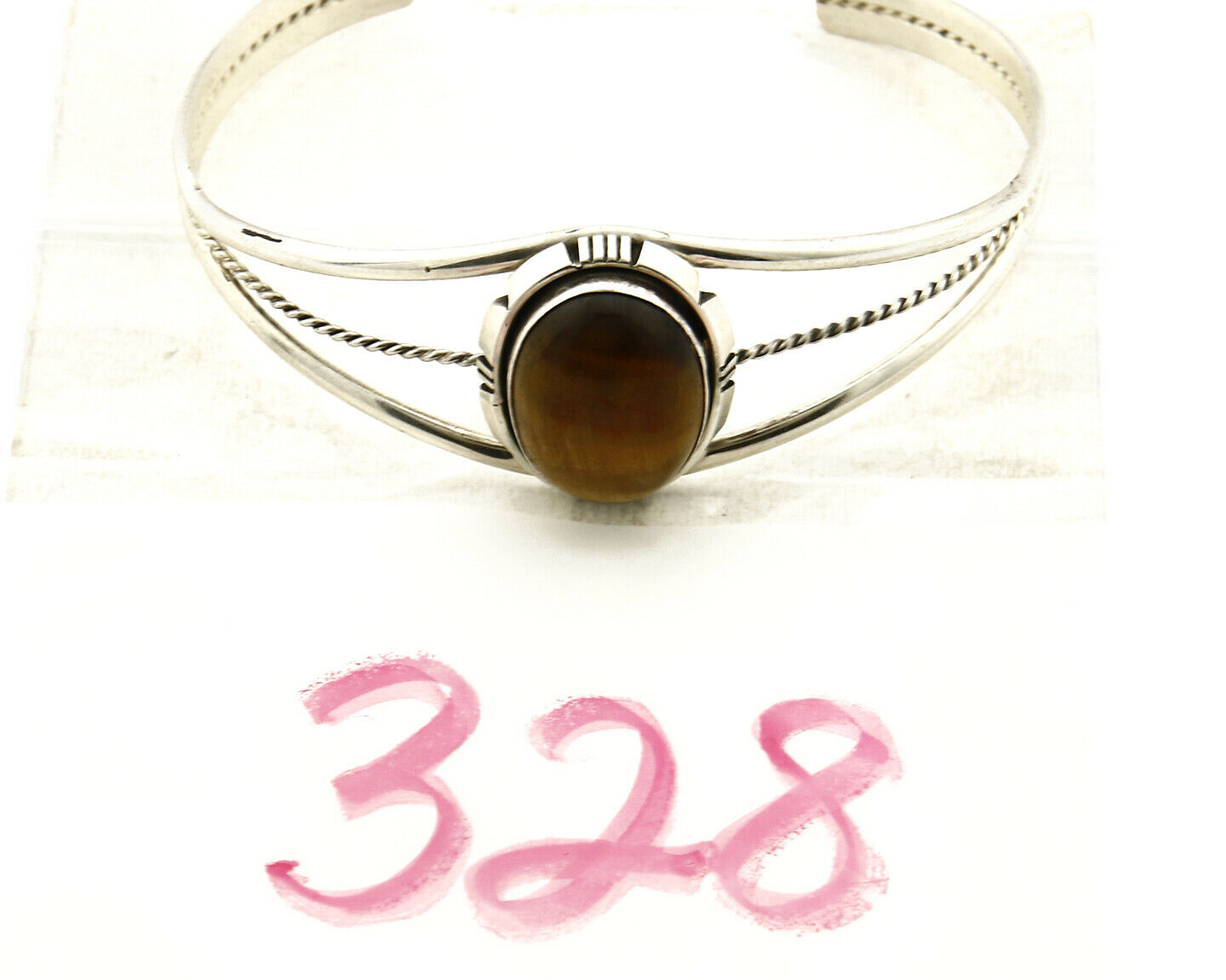 Navajo Bracelet .925 Silver Tiger Eye Sapphire Signed Sapphire Signed Sarah Chee