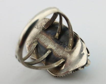 Navajo Ring 925 Silver Sleeping Beauty Turquoise Signed SC C.80's