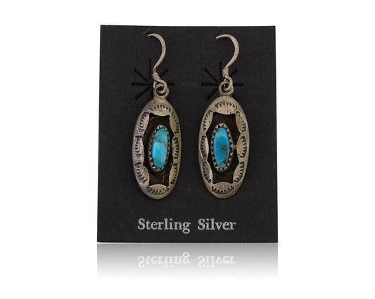 Navajo Dangle Earrings 925 Silver Natural Blue Turquoise Artist IJC C.80's