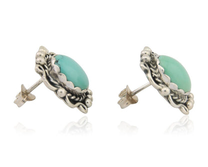 Navajo Earrings 925 Natural Turquoise Native Artist Signed VM C.80's