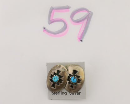 Navajo Hand Cut Earrings 925 Silver Blue Natural Turquoise Native Artist C.80's