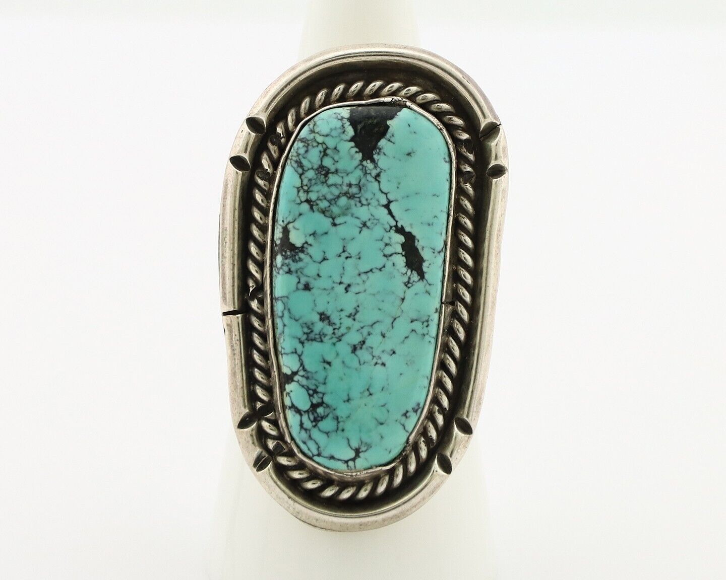Navajo Ring 925 Silver Spiderweb Turquoise Native American Artist C.80's