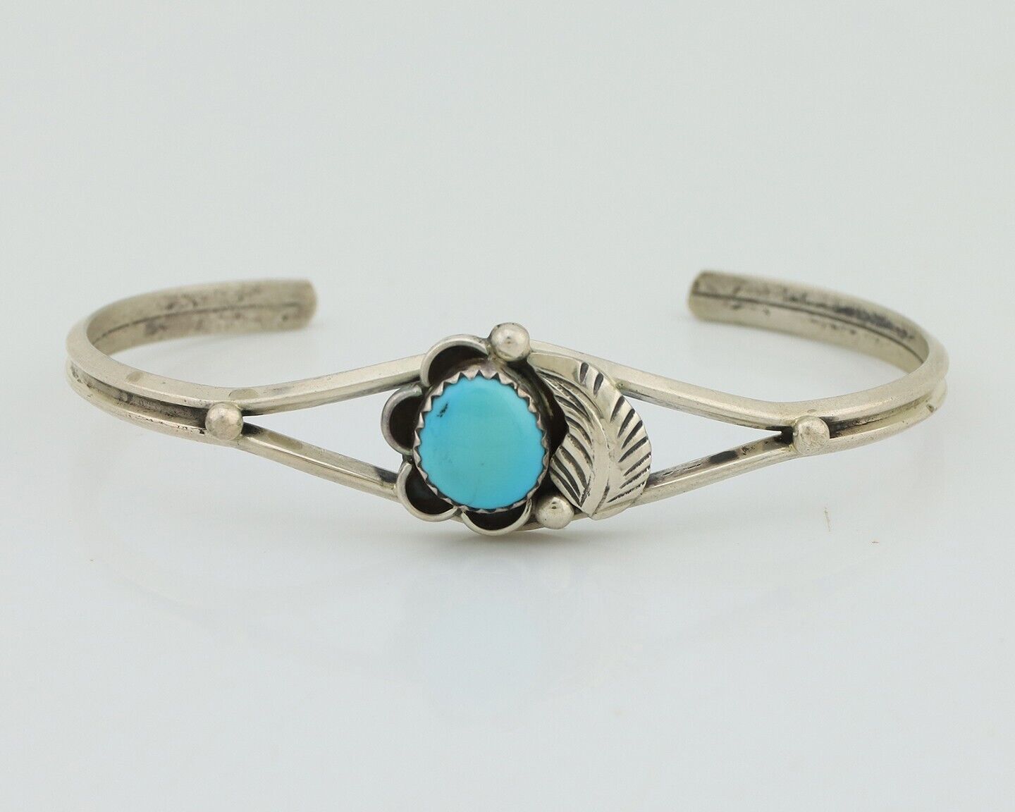 Navajo Bracelet 925 Silver Sleeping Beauty Turquoise Native American Artist C80s