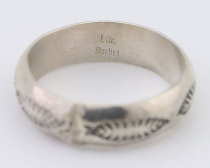 Navajo Hand Stamped Band 925 Silver 6.0 mm Signed Larry Chavez Size 9.25 C.80's