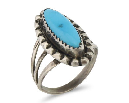 Navajo Ring .925 Silver Sleeping Beauty Turquoise Signed SkyStone Creations C80s