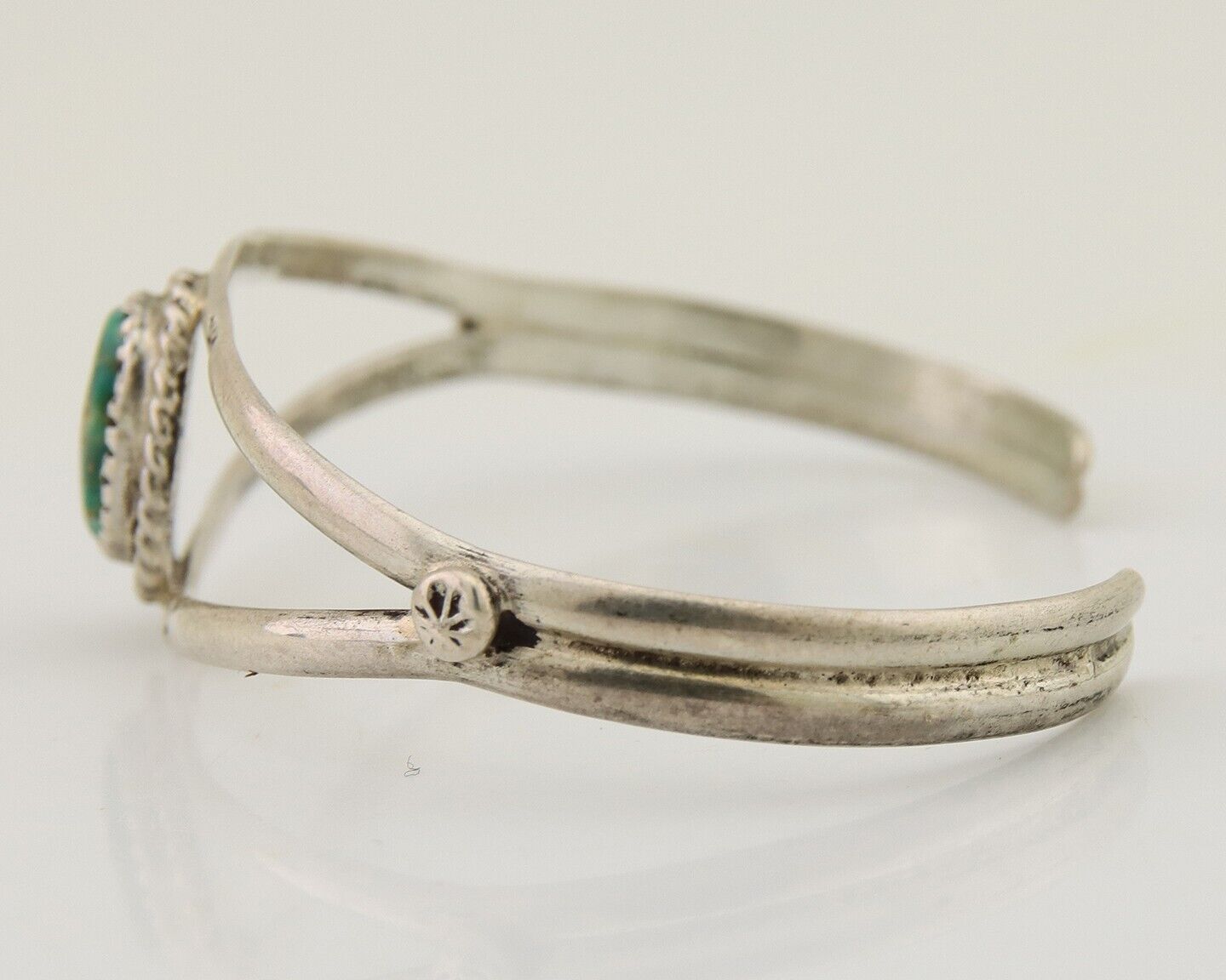 Navajo Hand Stamped Cuff Bracelet Turquoise 925 Silver Native American Artist