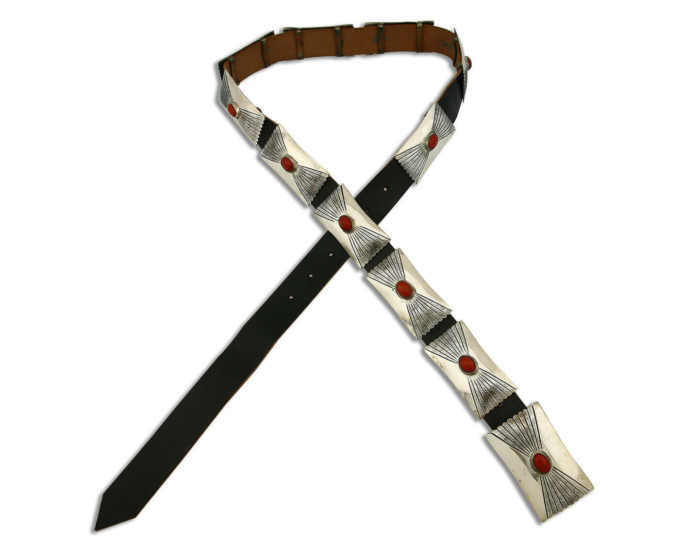 Navajo Concho Belt .925 Silver Mine #8 Coral Tobe Turpen Vault Collection