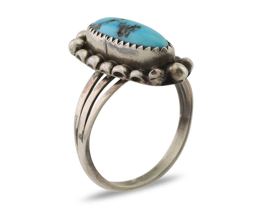 Navajo Ring 925 Silver Sleeping Beauty Turquoise Artist Signed SC C.80's