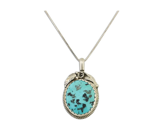 Navajo Necklace 925 Silver Sleeping Beauty Turquoise Signed Justin Morris C.90's