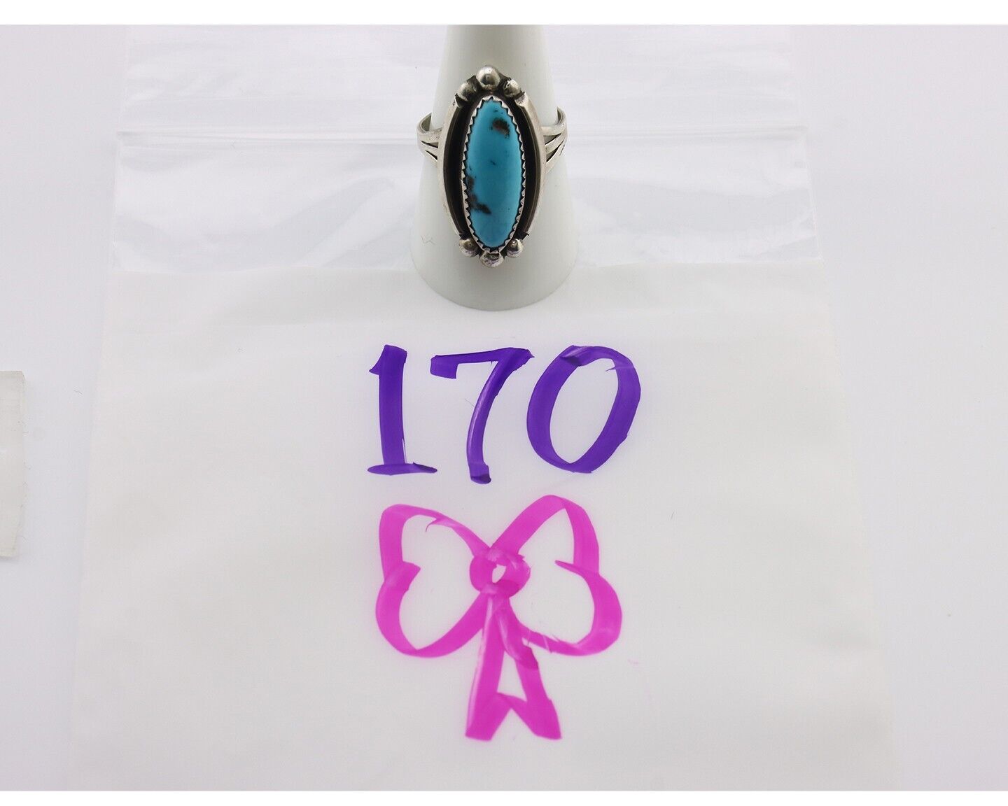 Navajo Ring .925 Silver Sleeping Beauty Turquoise Signed SkyStone Creations C80s