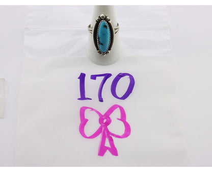 Navajo Ring .925 Silver Sleeping Beauty Turquoise Signed SkyStone Creations C80s
