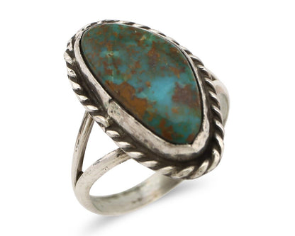 Navajo Ring 925 Silver Natural Turquoise Artist Signed Rabbit Stick C.80's