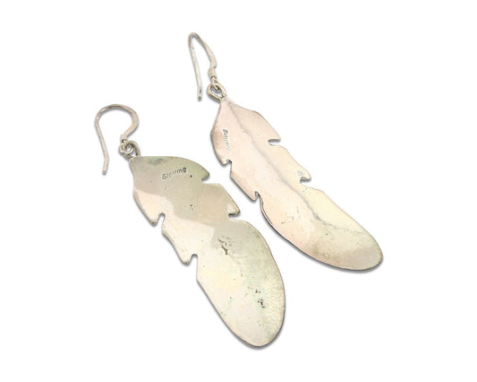 Navajo Earrings 925 Silver Natural Coral Native American C.80's Eagle Feather