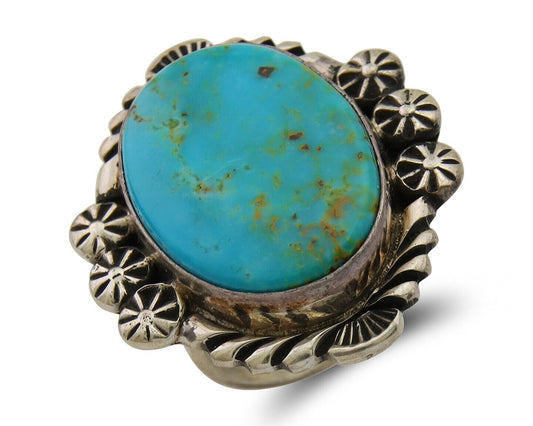 Navajo Ring 925 Sterling Silver Natural Turquoise Signed Mike Begay C.80's