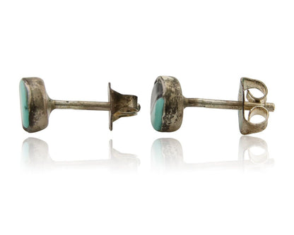 Navajo Earrings 925 Silver Inlaid Natural Onyx & Turquoise Native American C.80s