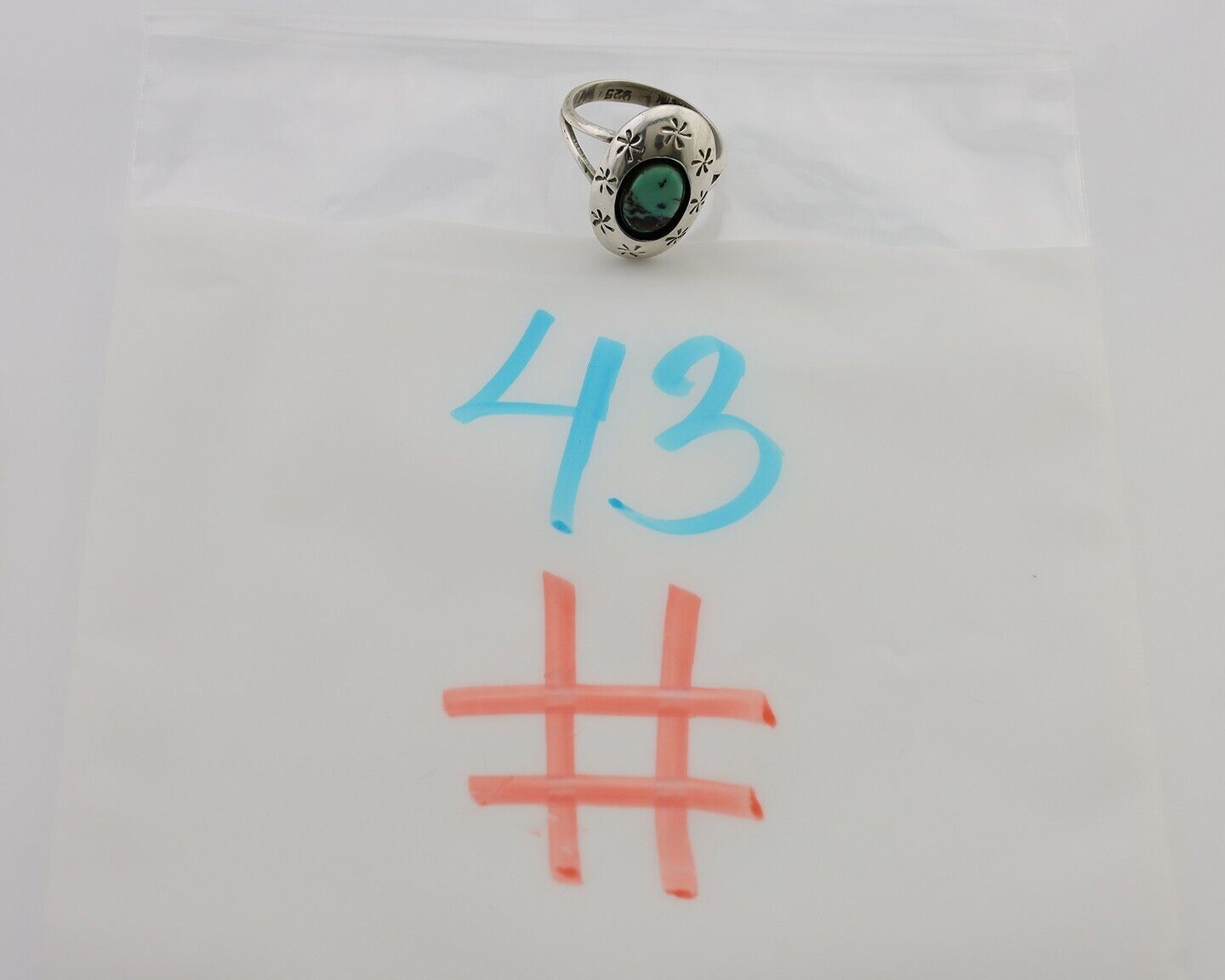 Navajo Ring 925 Silver Kingman Turquoise Native American Artist C.80's