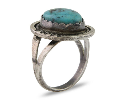 Navajo Ring 925 Silver Blue Turquoise Artist Signed Platero FNE C.80's Size 7.75