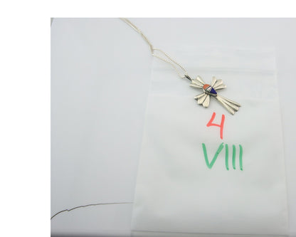 Navajo Cross Necklace Sterling Silver Authentic Natural Gemstones Signed M