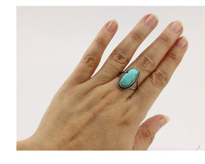 Navajo Ring 925 Silver Kingman Turquoise Artist Native American Signed C.80's