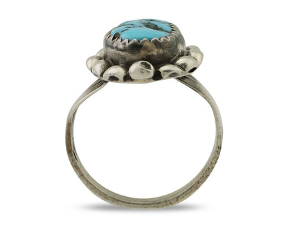 Navajo Ring 925 Silver Sleeping Beauty Turquoise Artist Signed SC C.80's