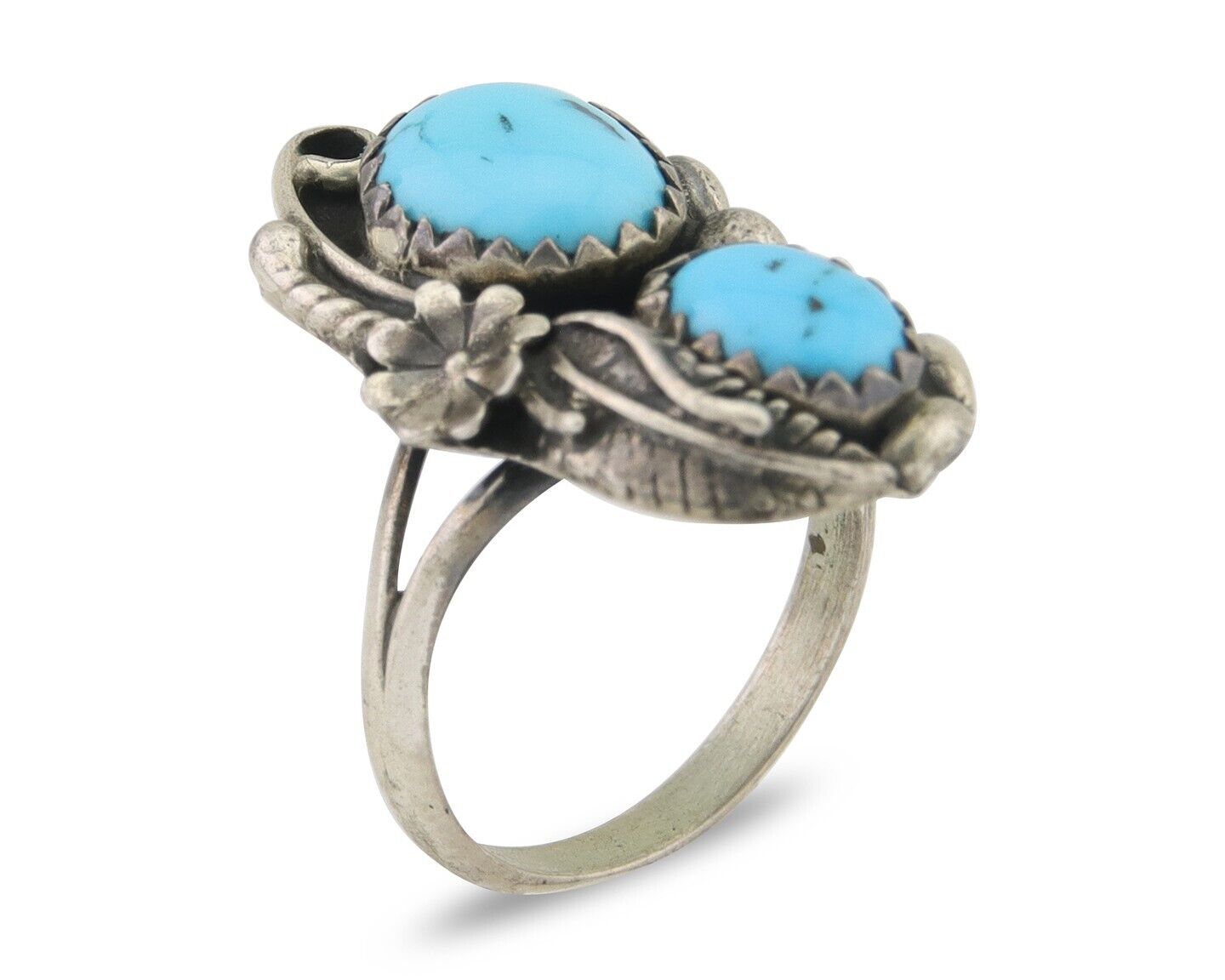Navajo Ring 925 Silver Natural Blue Turquoise Artist Signed SC C.80's Size 3.75