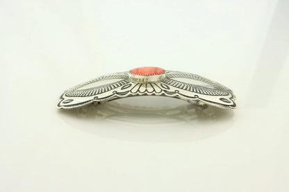Navajo Barrette Sterling Silver Natural Spiney Oyster Vintage Hand Stamped 3.75